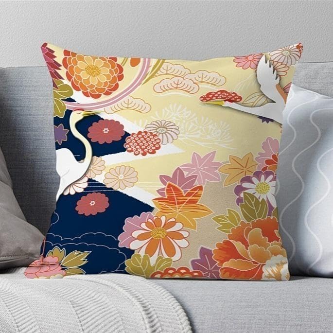 座布団　5枚セット　上質　ふかふか　セミオーダー　夏用　しぼ　花柄　鳥　和モダン 座布団5枚セット上質ふかふかセミオーダー夏用しぼ花柄鳥和モダン